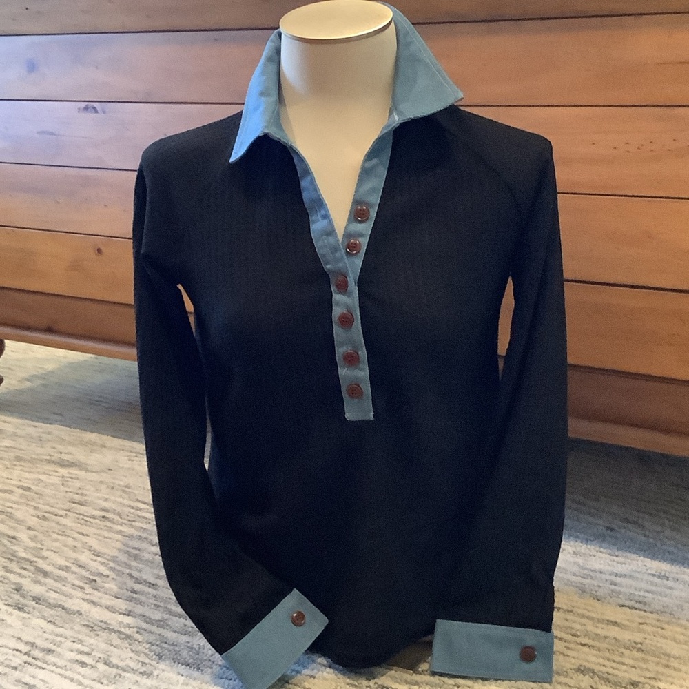 Elegant Black and Blue Button Down Sweater